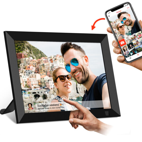 Digitaler Bilderrahmen - 10,1 Zoll Full IPS Bildschirm - WIFI Frameo - Schwarz